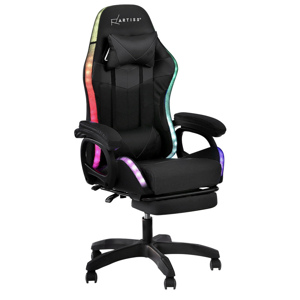 Artiss Gaming Office Chair 12 RGB LED Massage Computer Work Seat Footrest Black Awezingly