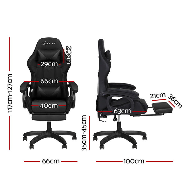 Artiss Gaming Office Chair 12 RGB LED Massage Computer Work Seat Footrest Black Awezingly