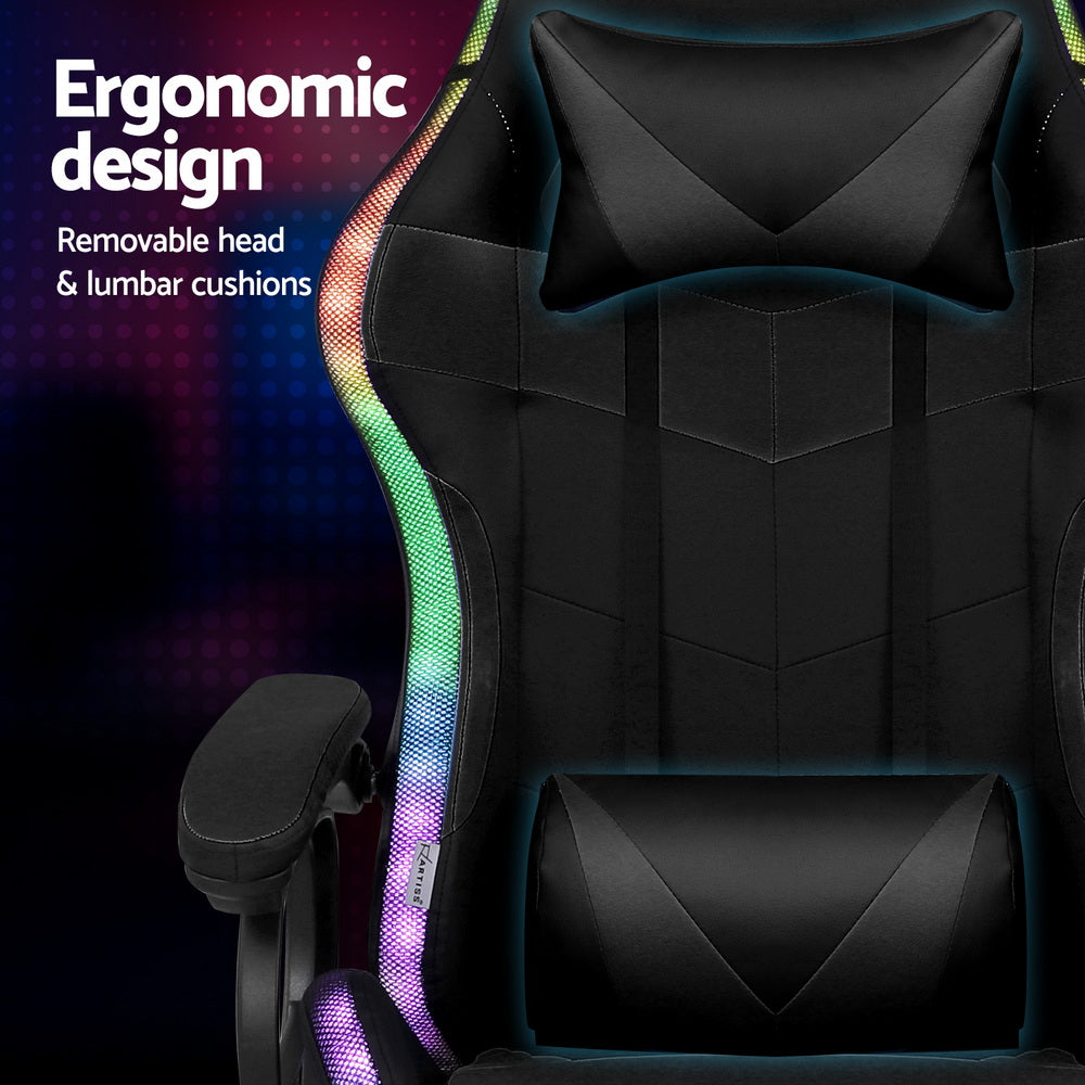 Artiss Gaming Office Chair 12 RGB LED Massage Computer Work Seat Footrest Black Awezingly