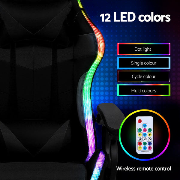 Artiss Gaming Office Chair 12 RGB LED Massage Computer Work Seat Footrest Black Awezingly