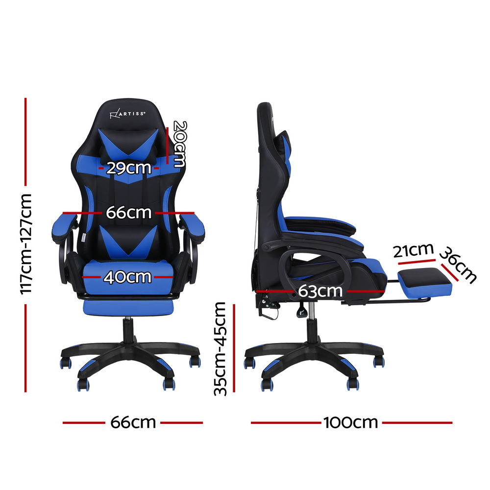 Artiss Gaming Office Chair 12 RGB LED Massage Computer Work Seat Footrest Blue Awezingly