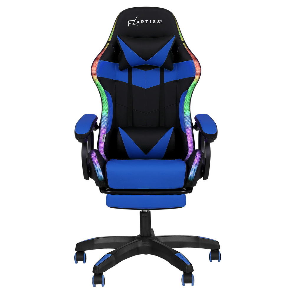 Artiss Gaming Office Chair 12 RGB LED Massage Computer Work Seat Footrest Blue Awezingly