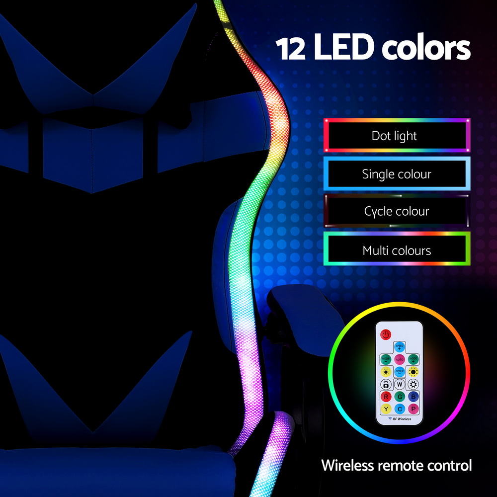 Artiss Gaming Office Chair 12 RGB LED Massage Computer Work Seat Footrest Blue Awezingly