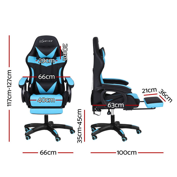 Artiss Gaming Office Chair 12 RGB LED Massage Computer Work Seat Footrest Cyan Awezingly