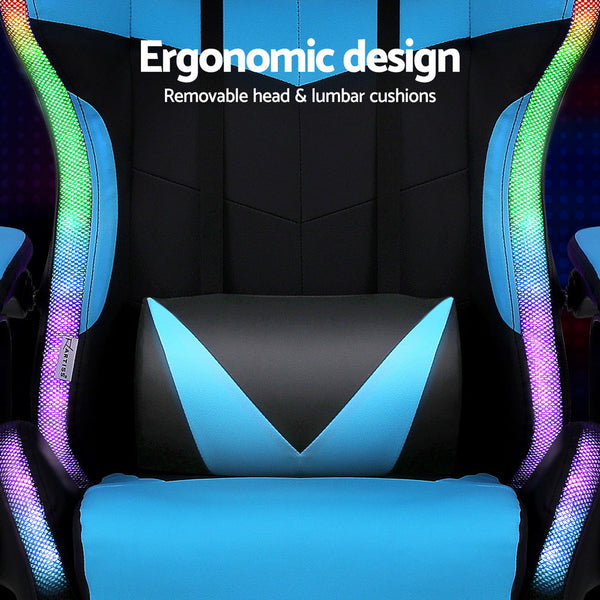 Artiss Gaming Office Chair 12 RGB LED Massage Computer Work Seat Footrest Cyan Awezingly