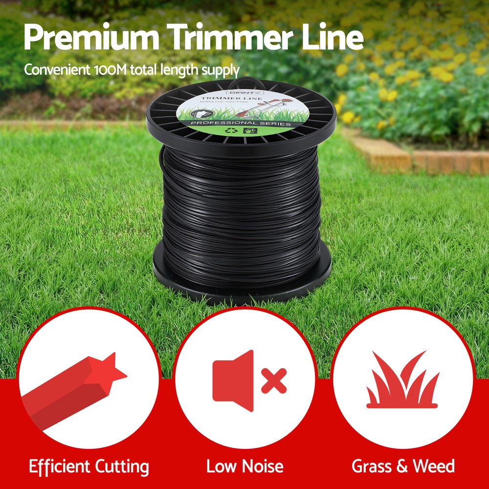 Giantz 100M Whipper Snipper Trimmer Line 2.4mm Star Nylon String Cord Black Awezingly