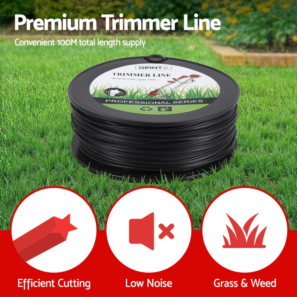 Giantz 100M Whipper Snipper Trimmer Line 3.0mm Star Nylon String Cord Black Awezingly