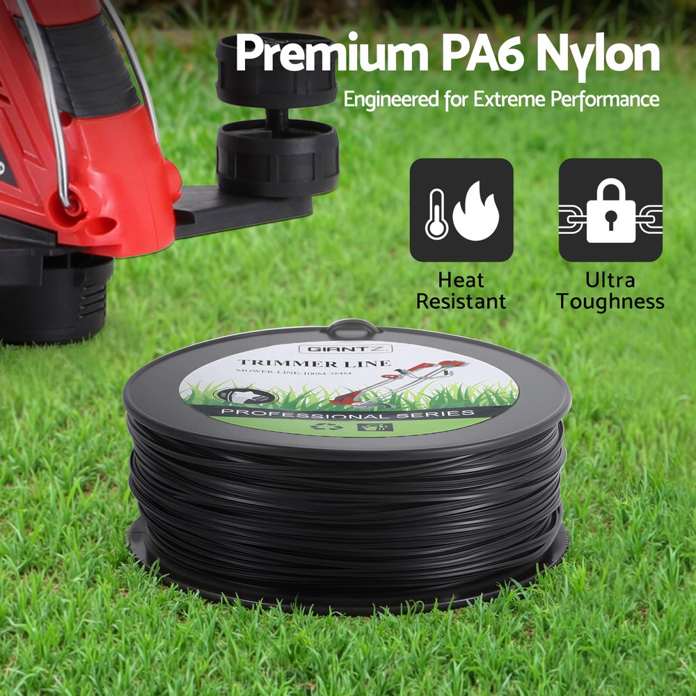 Giantz 100M Whipper Snipper Trimmer Line 3.0mm Star Nylon String Cord Black Awezingly