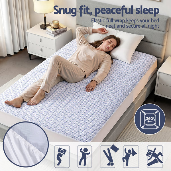 Giselle Cooling Mattress Protector Waterproof Deep Pocket Fitted Cover King Single Awezingly