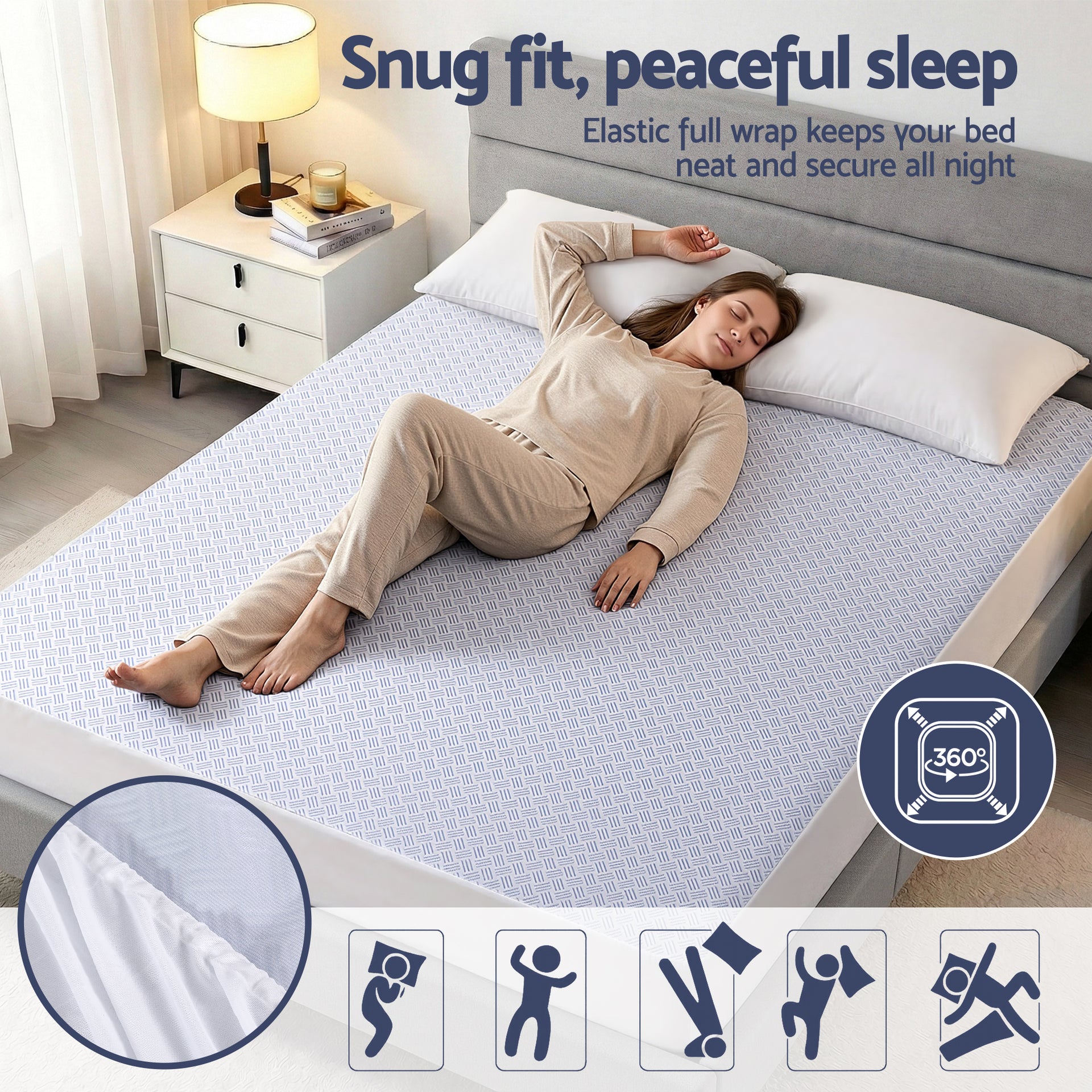 Giselle Cooling Mattress Protector Waterproof Deep Pocket Fitted Cover Queen Awezingly