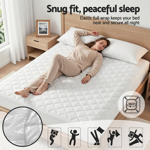 Giselle Waterproof Mattress Protector 100% Cotton Quilted Fitted Cover Double Awezingly