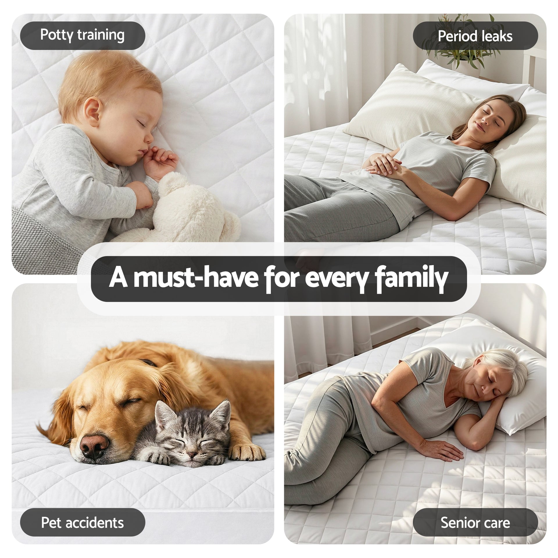 Giselle Waterproof Mattress Protector 100% Cotton Quilted Fitted Cover Double Awezingly