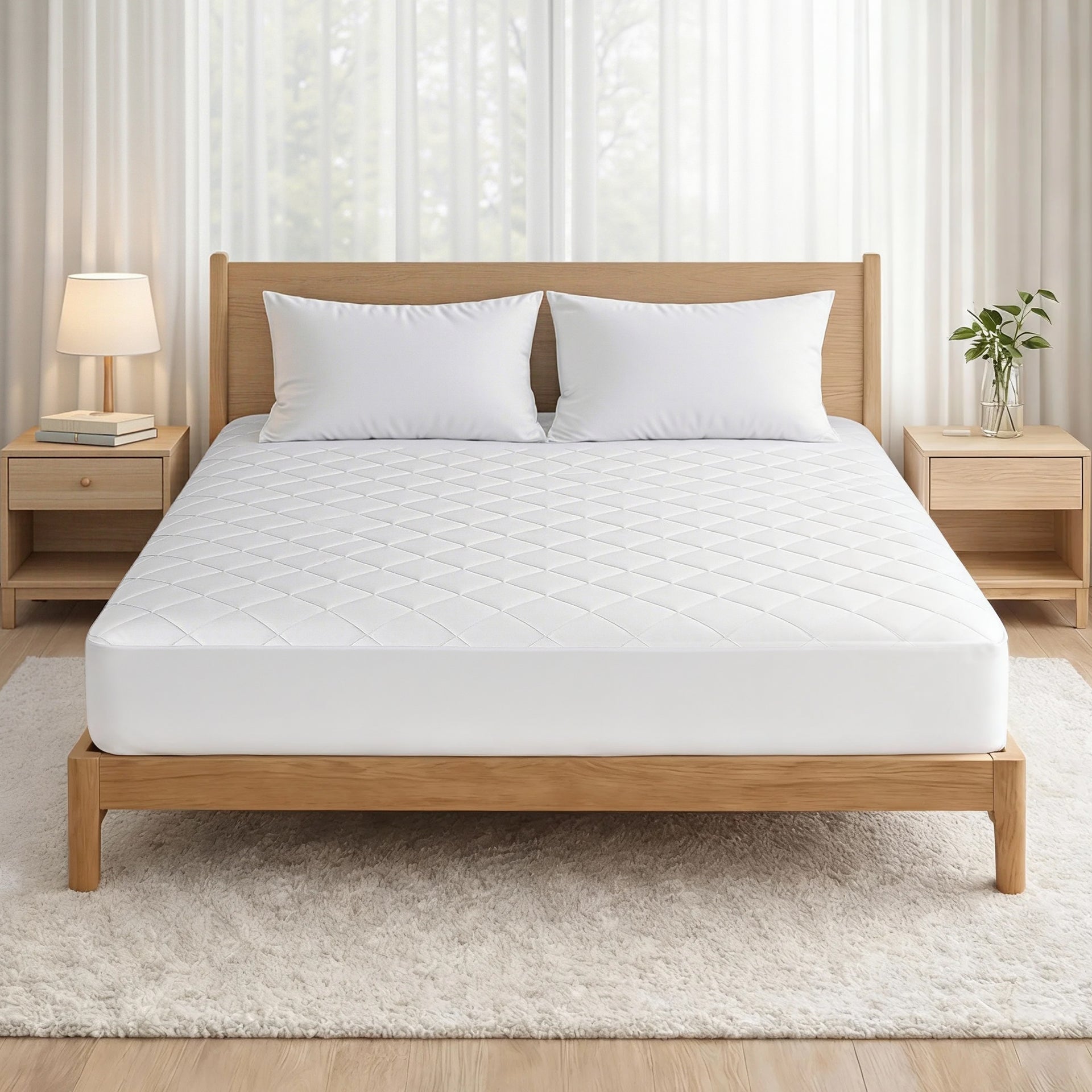 Giselle Waterproof Mattress Protector 100% Cotton Quilted Fitted Cover Double Awezingly