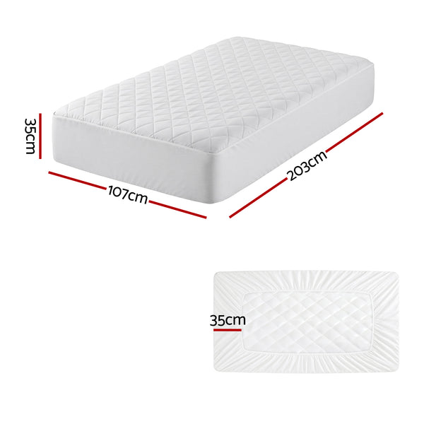 Giselle Waterproof Mattress Protector 100% Cotton Quilted Fitted Cover King Single Awezingly