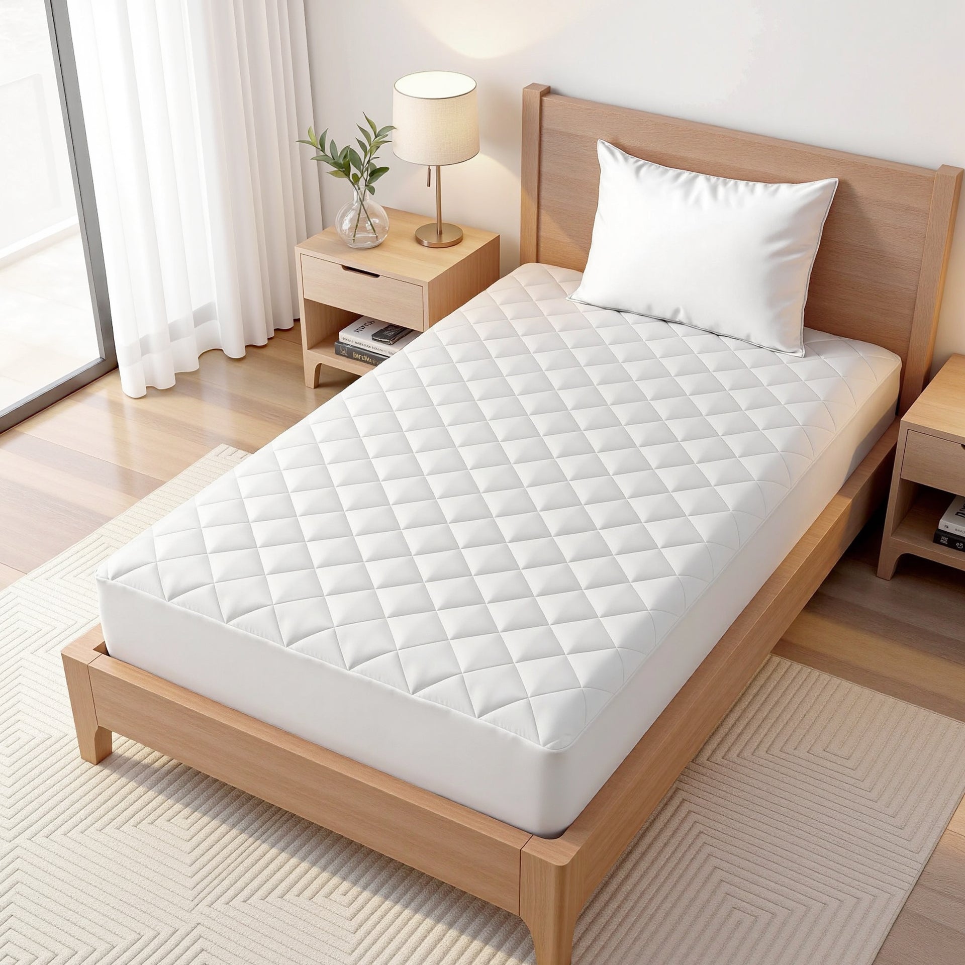 Giselle Waterproof Mattress Protector 100% Cotton Quilted Fitted Cover King Single Awezingly