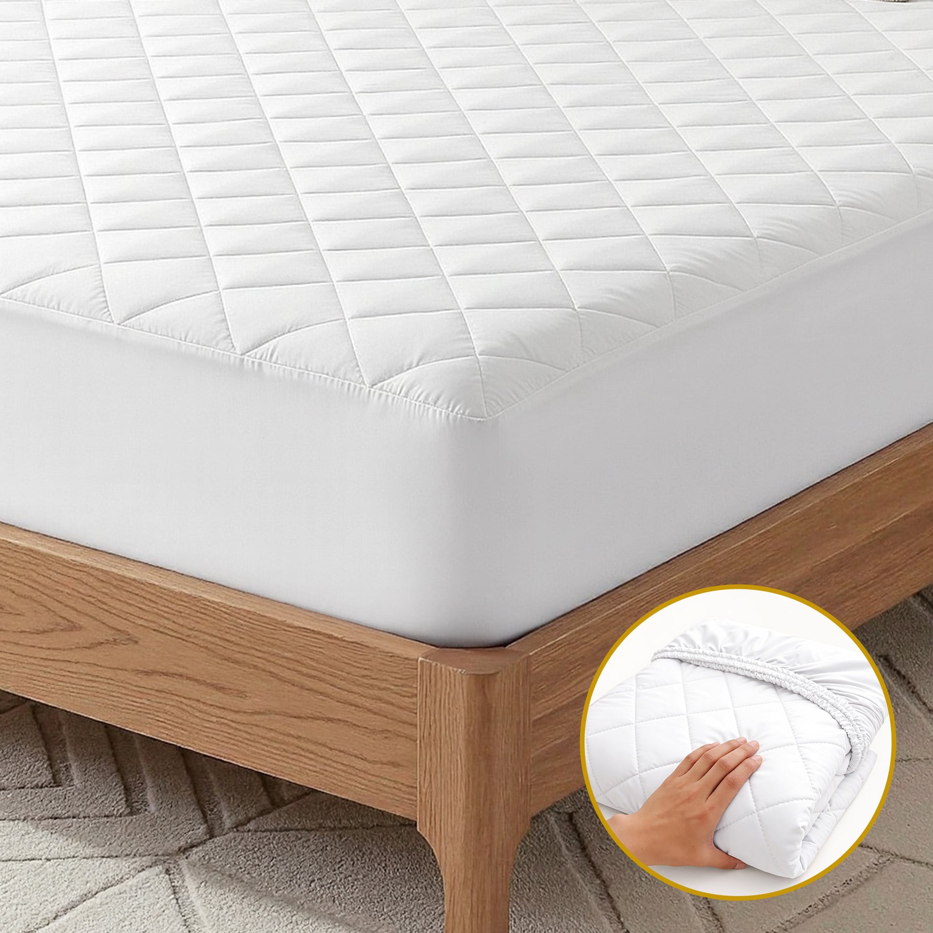 Giselle Waterproof Mattress Protector 100% Cotton Quilted Fitted Cover Queen Awezingly