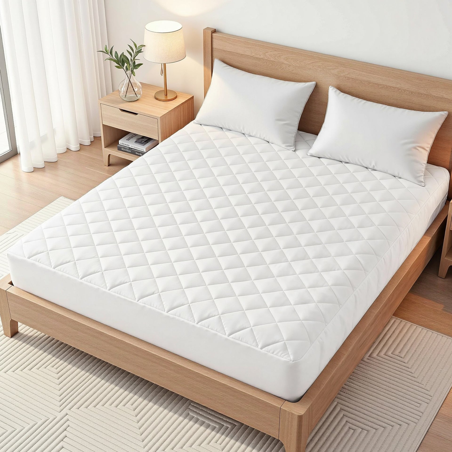Giselle Waterproof Mattress Protector 100% Cotton Quilted Fitted Cover Queen Awezingly