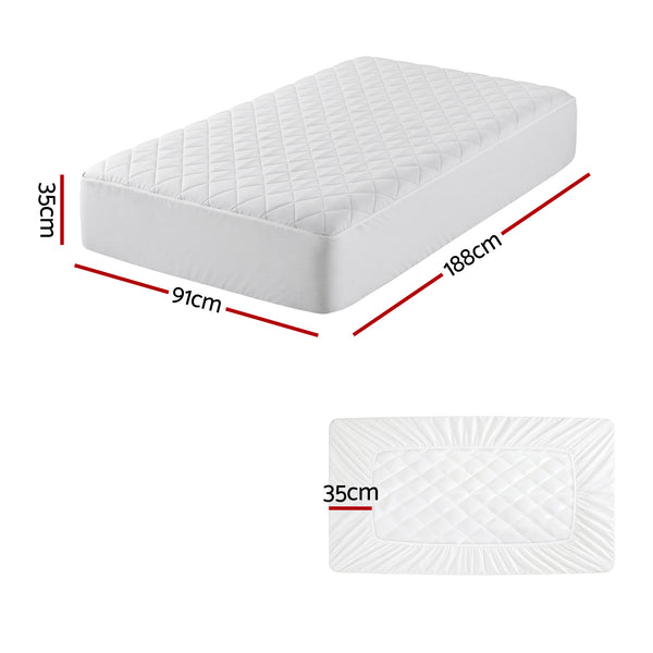 Giselle Waterproof Mattress Protector 100% Cotton Quilted Fitted Cover Single Awezingly