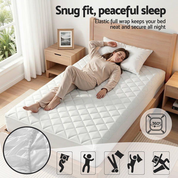 Giselle Waterproof Mattress Protector 100% Cotton Quilted Fitted Cover Single Awezingly