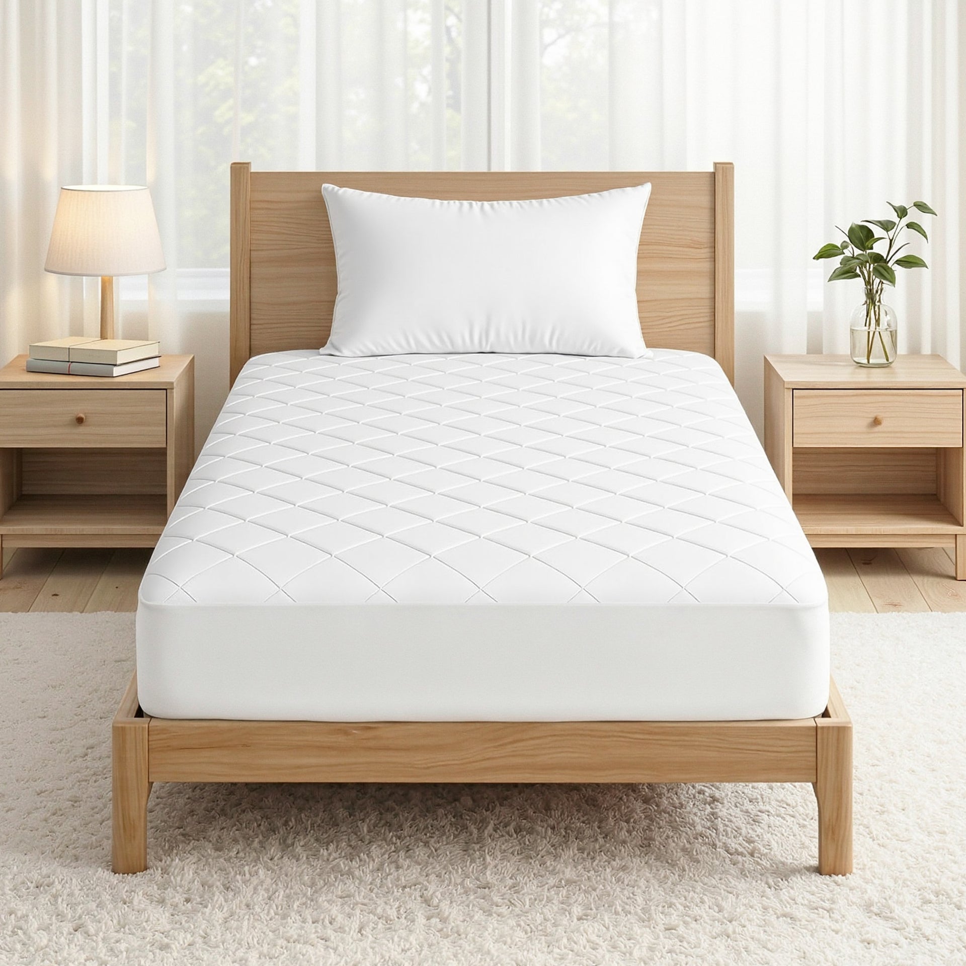 Giselle Waterproof Mattress Protector 100% Cotton Quilted Fitted Cover Single Awezingly
