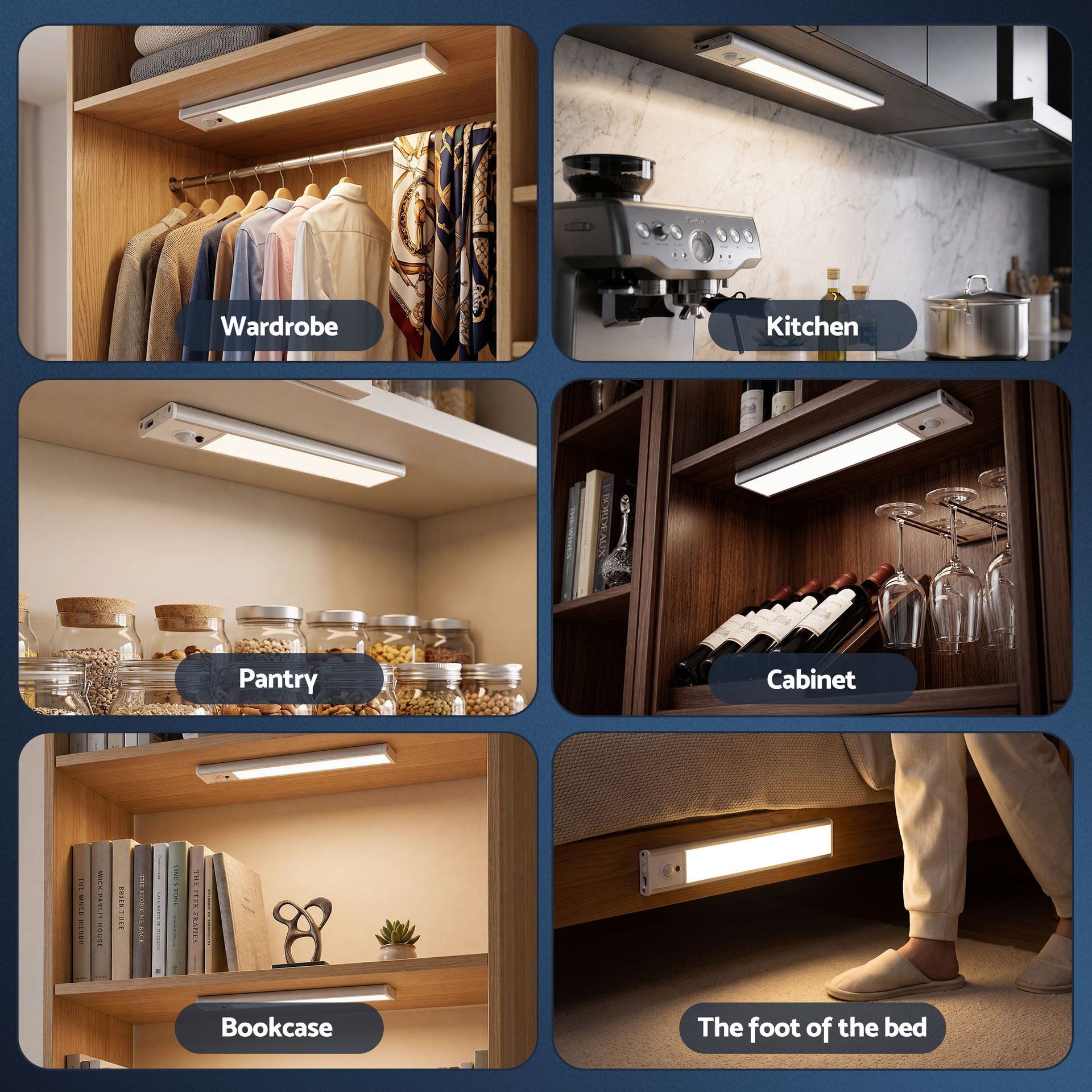 Artiss 4-Pack 25cm Motion Sensor Under Cabinet Lights, LED Closet Light with 5 Colors Dimmable Awezingly