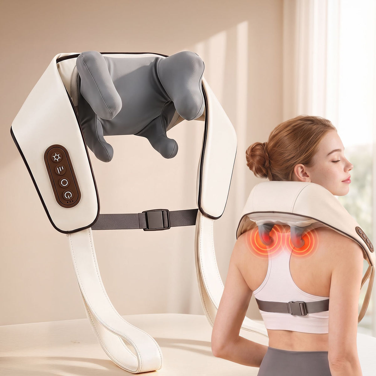Livemor Neck Massager with Heat Pillow Shiatsu Shoulder Back Massager Pain Relief Tissue Kneading Awezingly