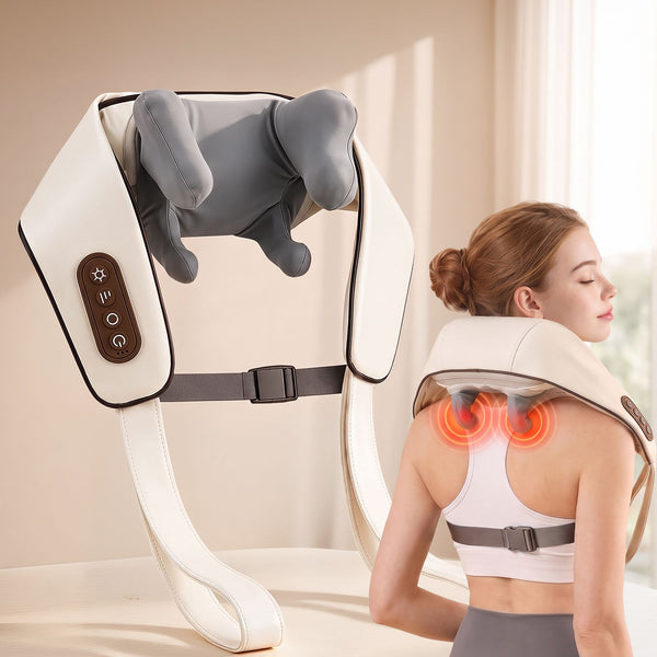 Livemor Neck Massager with Heat Pillow Shiatsu Shoulder Back Massager Pain Relief Tissue Kneading Awezingly
