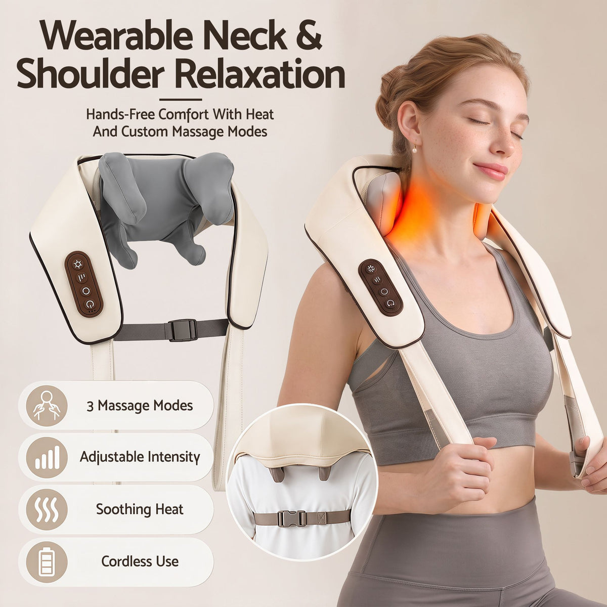 Livemor Neck Massager with Heat Pillow Shiatsu Shoulder Back Massager Pain Relief Tissue Kneading Awezingly