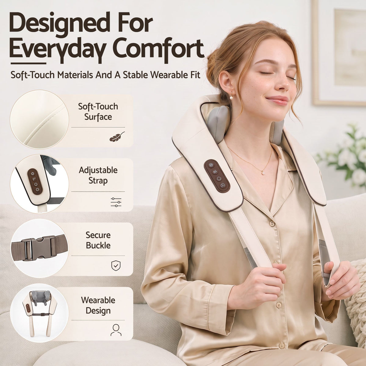 Livemor Neck Massager with Heat Pillow Shiatsu Shoulder Back Massager Pain Relief Tissue Kneading Awezingly