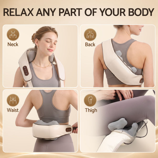 Livemor Neck Massager with Heat Pillow Shiatsu Shoulder Back Massager Pain Relief Tissue Kneading Awezingly