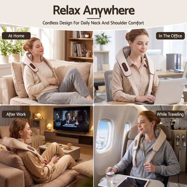 Livemor Neck Massager with Heat Pillow Shiatsu Shoulder Back Massager Pain Relief Tissue Kneading Awezingly