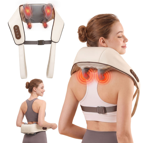 Livemor Neck Massager with Heat Pillow Shiatsu Shoulder Back Massager Pain Relief Tissue Kneading Awezingly