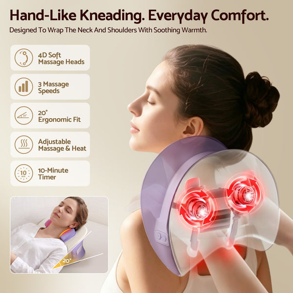 Livemor Neck & Shoulder Massage Pillow with Heat, Cordless 4D Kneading Massager for Home & Office Awezingly