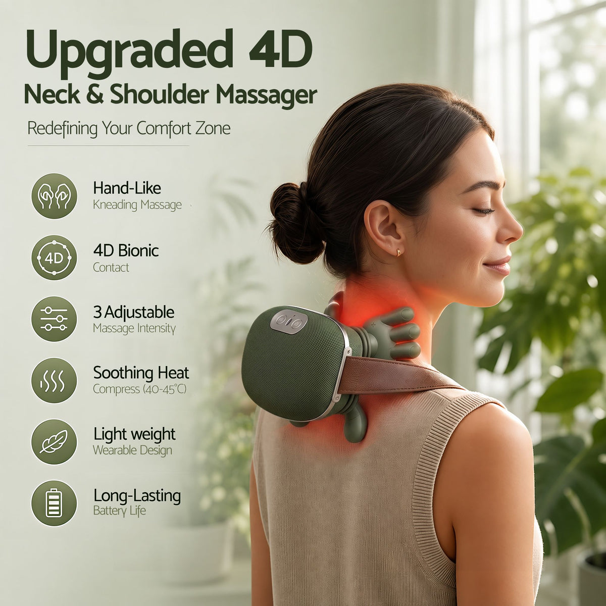 Livemor Electric Neck Massager with Heat for Shoulder,Back Wireless Massage | 4D Shiatsu Kneading Massager with Heat, Cordless Portable Muscle Relaxer, Soothes Shoulder Tension for Home, Office, and Car Awezingly