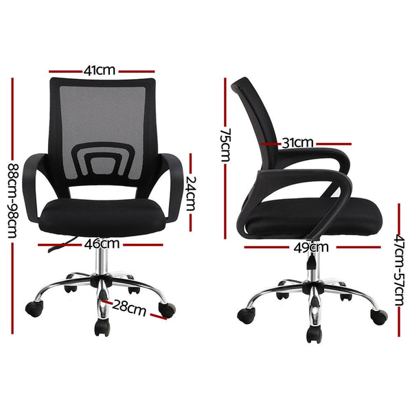 Artiss 2x Mesh Office Chair Mid Back Black Artiss