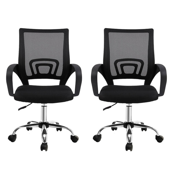 Artiss 2x Mesh Office Chair Mid Back Black Artiss