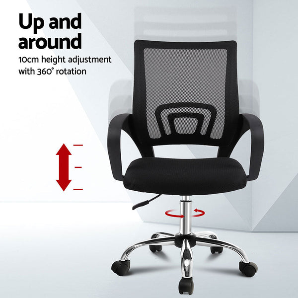 Artiss 2x Mesh Office Chair Mid Back Black Artiss