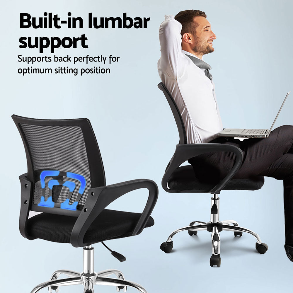 Artiss 2x Mesh Office Chair Mid Back Black Artiss