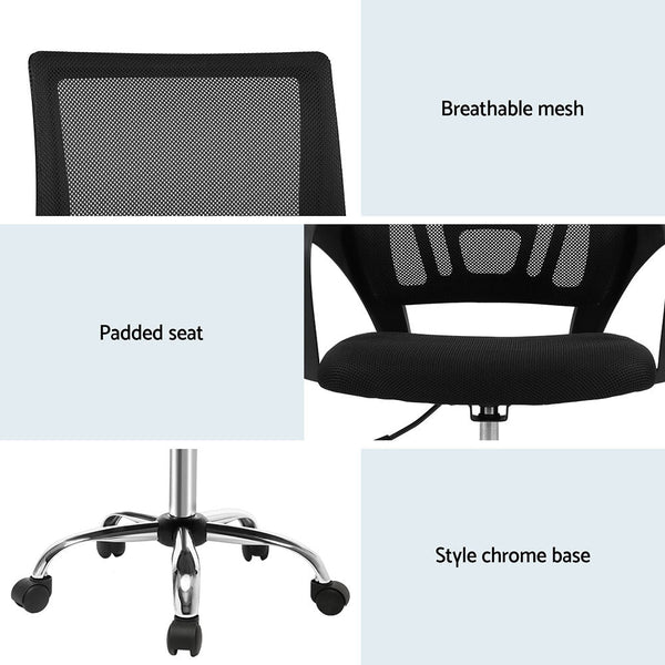 Artiss 2x Mesh Office Chair Mid Back Black Artiss