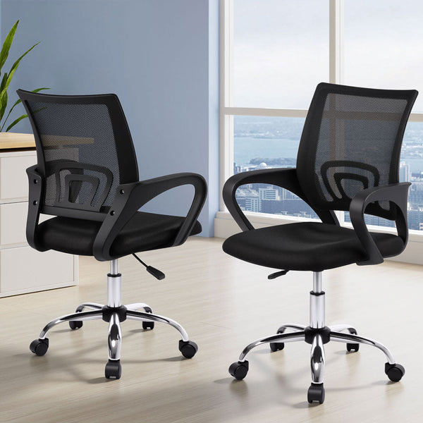 Artiss 2x Mesh Office Chair Mid Back Black Artiss