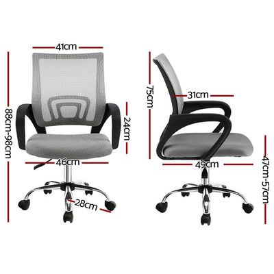 Artiss 2x Mesh Office Chair Mid Back Grey