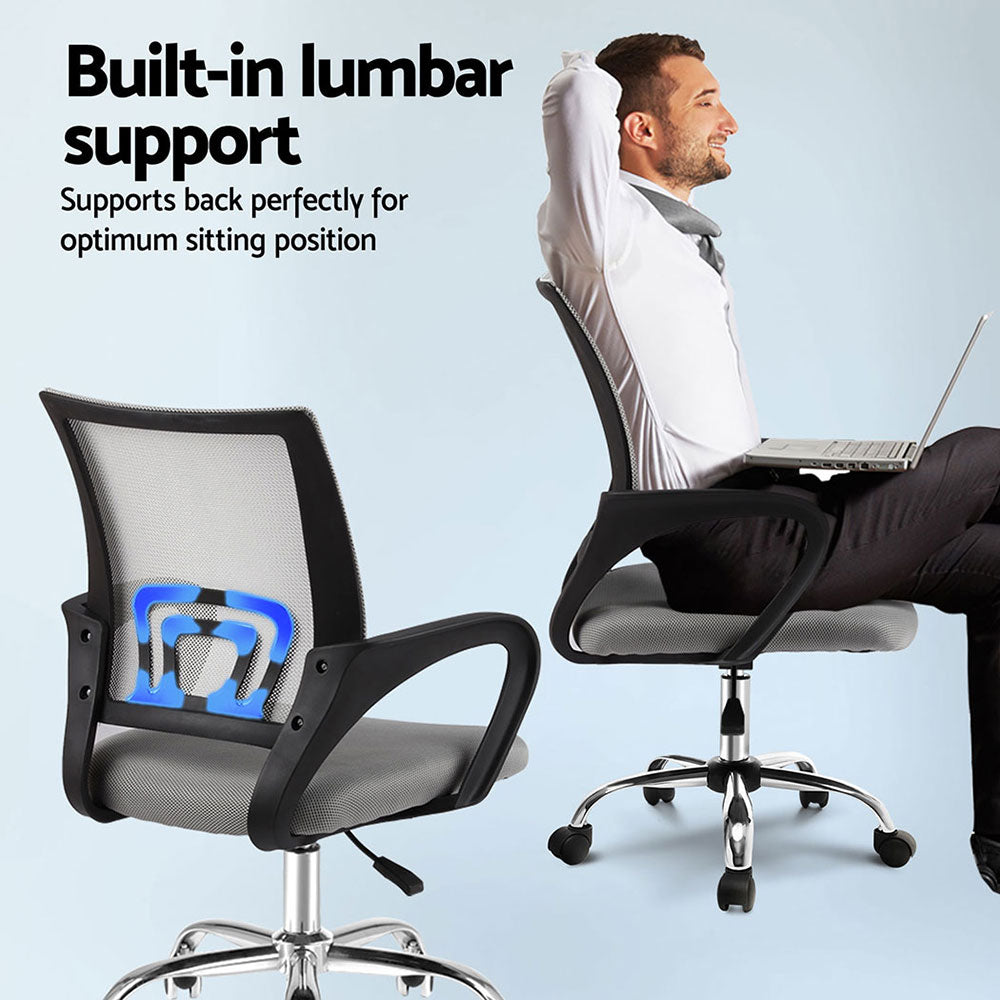 Artiss 2x Mesh Office Chair Mid Back Grey Artiss
