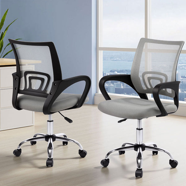 Artiss 2x Mesh Office Chair Mid Back Grey Artiss