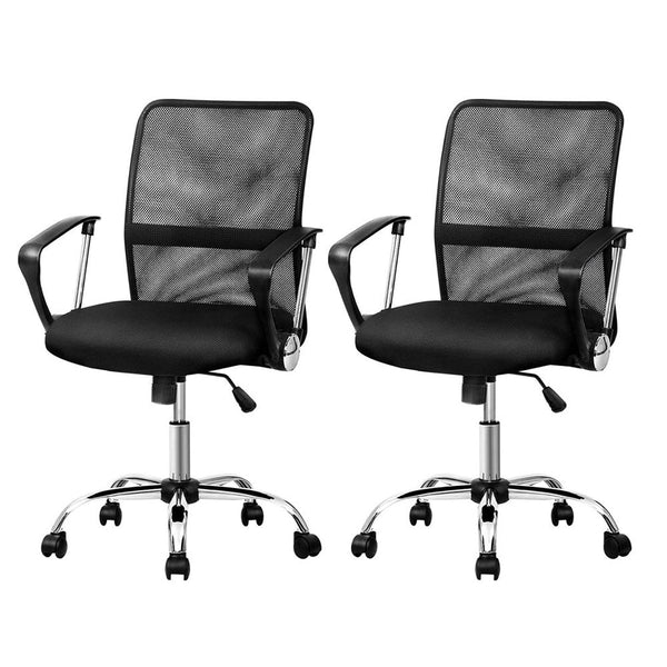 Artiss 2x Mesh Office Chair Mid Back Black Artiss