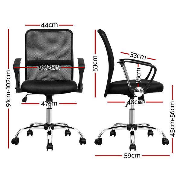 Artiss 2x Mesh Office Chair Mid Back Black Artiss