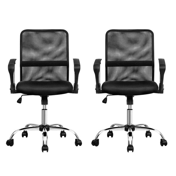 Artiss 2x Mesh Office Chair Mid Back Black Artiss