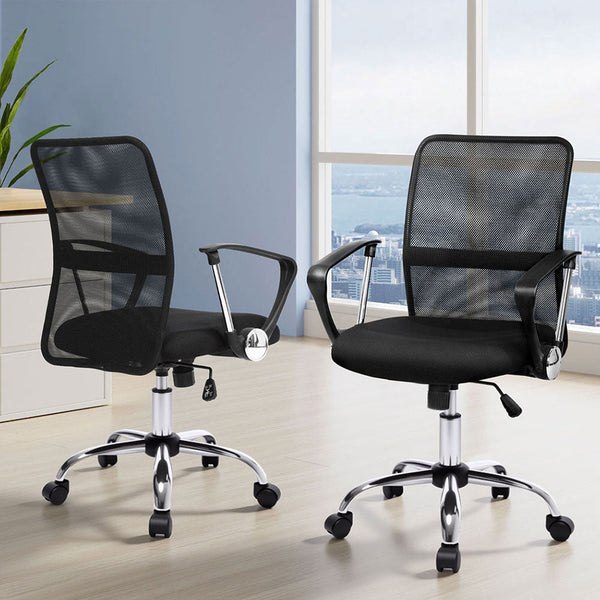 Artiss 2x Mesh Office Chair Mid Back Black Artiss