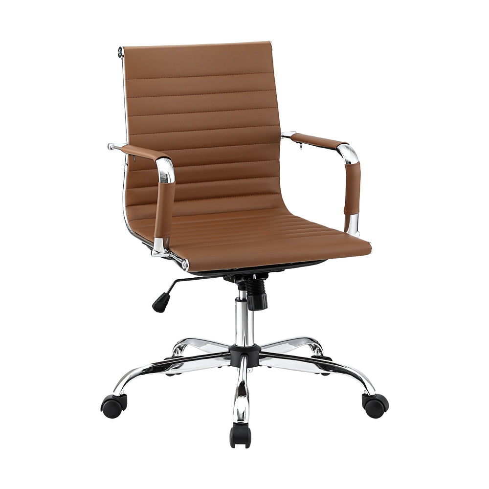 Artiss Office Chair Conference Chairs PU Leather Mid Back Brown Artiss