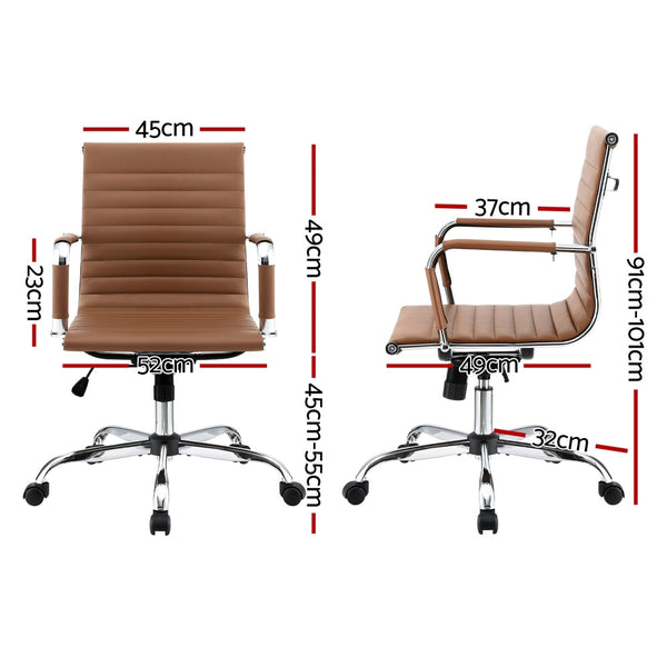 Artiss Office Chair Conference Chairs PU Leather Mid Back Brown Artiss