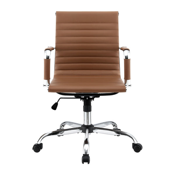Artiss Office Chair Conference Chairs PU Leather Mid Back Brown Artiss